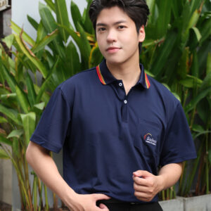 Áo Polo Đồng Phục Màu Xanh Đen Lé 2 Đường Cam Đỏ