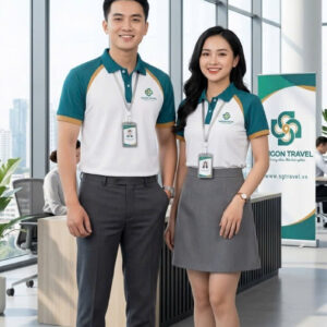 Áo Polo Đồng Phục Phối Tay Raglan, Nẹp Trụ Cúc Đổi Màu Xanh - Vàng