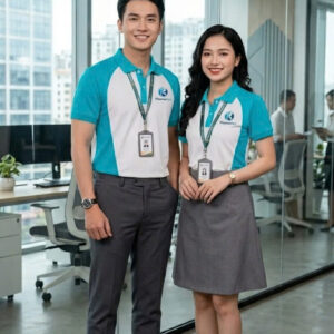 Áo Polo Đồng Phục Phối tay Raglan, Nửa Sườn màu Xanh Dương