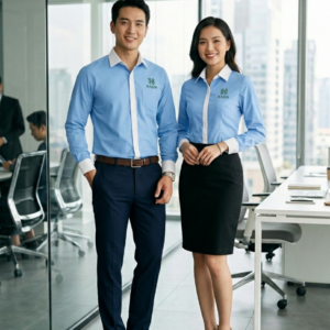 Đồng Phục Áo Sơ Mi Phối Nẹp Trụ Cúc Đổi Màu - Áo Dài Tay